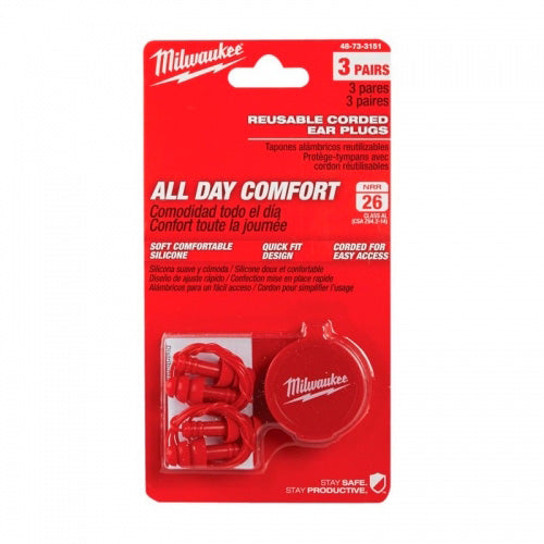 TAPONES PARA OIDOS 3 UNDS REUTILIZABLE CON CORDEL MILWAUKEE