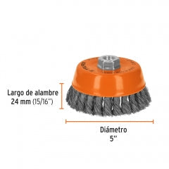 ESCOBILLA TRUPER DE COPA DIAM 5" TRENZADA P/ESMERIL EJE 5/8" #CT-612 (11541)