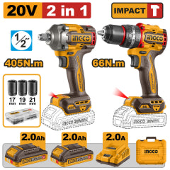 TALADRO IMPACTO INALAMB.20V+ LLAVE IMPACTO INALAMB. INGCO 20V #CKLI20286 (C)