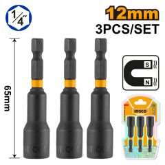 ADAPTADOR INGCO MAGNETICO 1/4 DR PARA DADOS JGO 3 PZAS. 12 MM #AMN1231