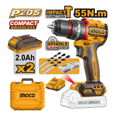 TALADRO  INGCO INALAMBRICO DE IMPACTO 20V - C/2 BAT.2.0AH Y 1 CARGADOR #CIDLI20558 (C)
