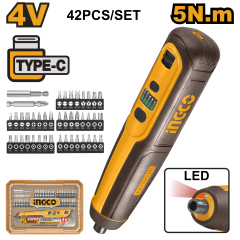 ATORNILLADOR INALAMBRICO INGCO 4V SIN CABLE USB C/42 ACCESORIOS #CSDLI0406