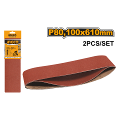LIJA DE BANDA INGCO GRANO 80 100x610MM JGO.2 PZAS # BSP020801