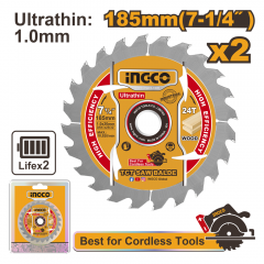 DISCO DE SIERRA CIRCULAR INGCO P/MADERA JGO.2 PZAS. 24 DTS. 185 MM-7.1/4" #TSB1853