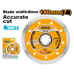 DISCO DIAMANTADO CONTINUO INGCO HUMEDO 180 (7") X 22.2MM  #DMD021802