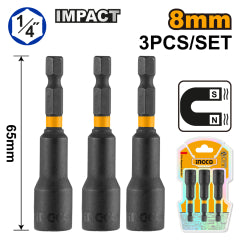 ADAPTADOR INGCO MAGNETICO IMPACTO 1/4" DR JGO 3 PZAS. 8 MM #AMN0831