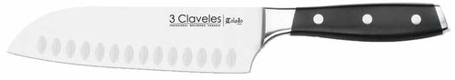 CUCHILLO TRES CLAVELES # 1536 FORJADO SANTOKU ALVEOLADO TOLEDO 18 CM