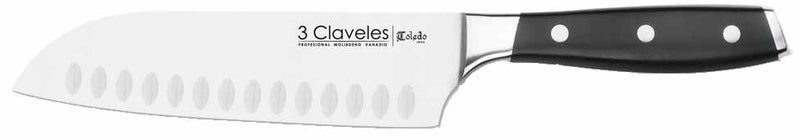 CUCHILLO TRES CLAVELES # 1536 FORJADO SANTOKU ALVEOLADO TOLEDO 18 CM