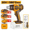 PISTOLA DE CALOR INGCO INALAMBRICA 20V C/ 2 BATERÍAS 4.0AH + 1 CARGADOR # HGLI20085