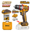 TALADRO ATORN. INGCO INALAMBRICO S/ESCOBILLAS 20V - C/2 BAT.2.0 AH Y 1 CARGADOR #CDLI20668 (C)