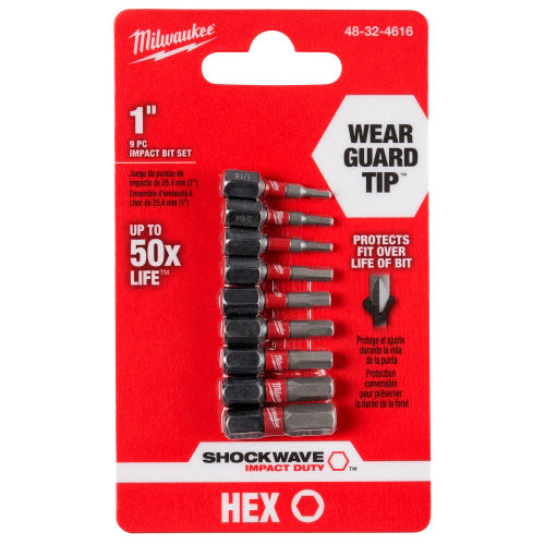 SET DE PUNTAS DE IMPACTOS HEXAGONALES 9PZS 25MM MILWAUKEE