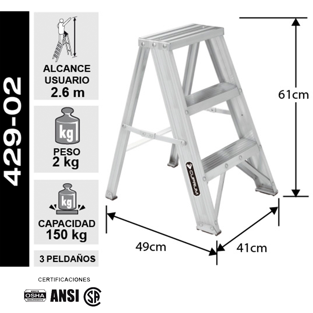 PISO ESCALERA ALUMINIO 3 PELDAÑOS CUPRUM