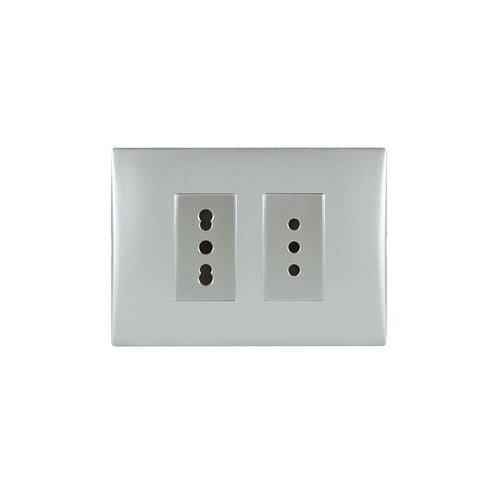 TOMA CORRIENTE DOBLE ANDES 10A MAS 10/16A 250V SILVER ARMADO