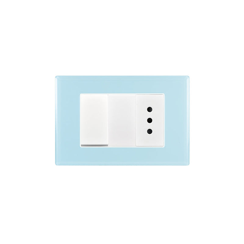 INTERRUPTOR SIMPLE 9/12 MÁS TOMA CORRIENTE 10A CRYSTAL 250V SKY ARMADO