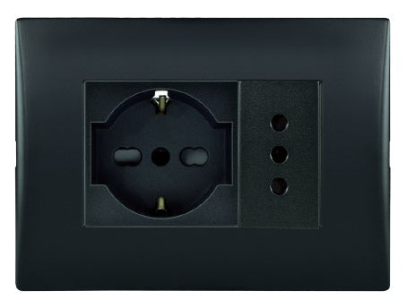 Toma corriente andes SCHUKO 10/16 más toma corriente 10A 250V BLACK armado