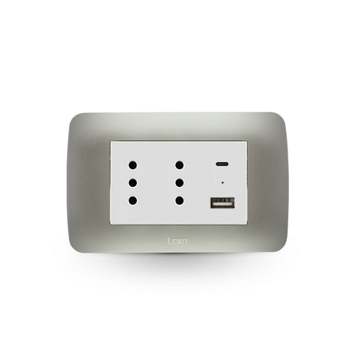 TOMA CORRIENTE DUPLEX 10A + 2 USB PLATA BLANCO ARMADA