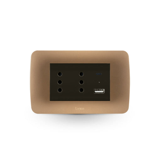 TOMA CORRIENTE DUPLEX 10A + 2 USB TITANIO CAFE ARMADA
