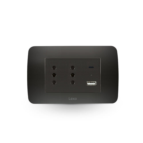 TOMA CORRIENTE DUPLEX 10A + 2 USB GRAFITO ARMADA