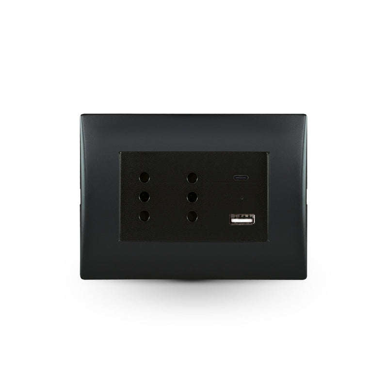TOMA CORRIENTE ANDES DUPLEX 10A + 2 USB BLACK ARMADA