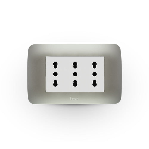 TOMA CORRIENTE TRIPLEX 10/16A 250V BLANCO/PLATA