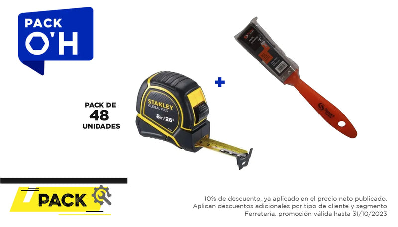 Pack 48 unidades HUINCHA 8.0 MTS.X 1 GLOBAL PLUS (30-626) + Brocha