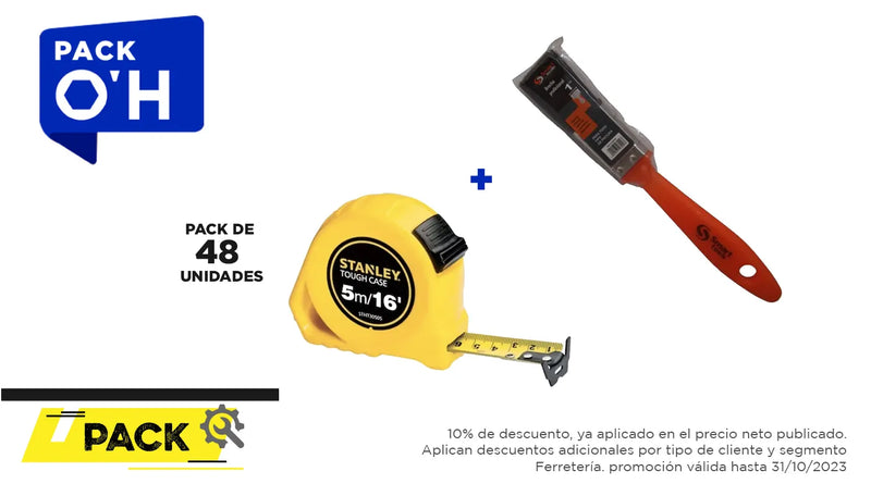 Pack 48 unidades HUINCHA 5.0 MTS.X 3/4 GLOBAL (STHT30505-840) + Brocha