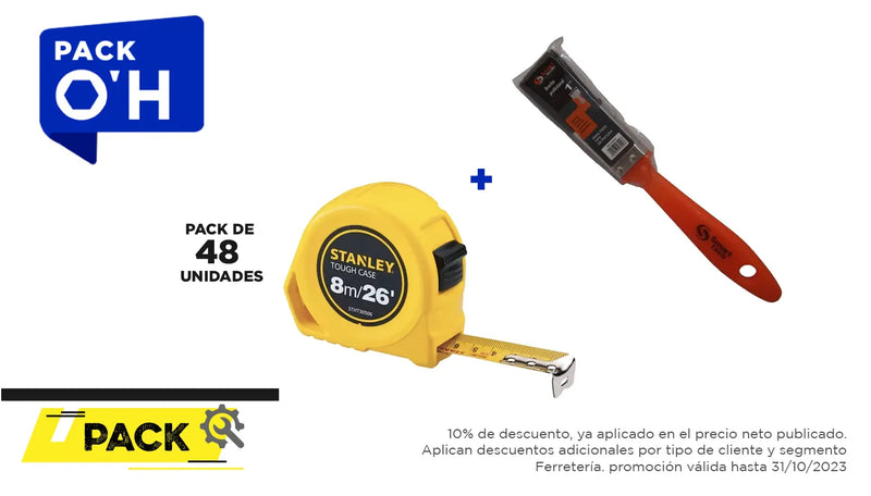 Pack 48 unidades HUINCHA 8.0 MTS.X 1 GLOBAL (STHT30506-840) + Brocha