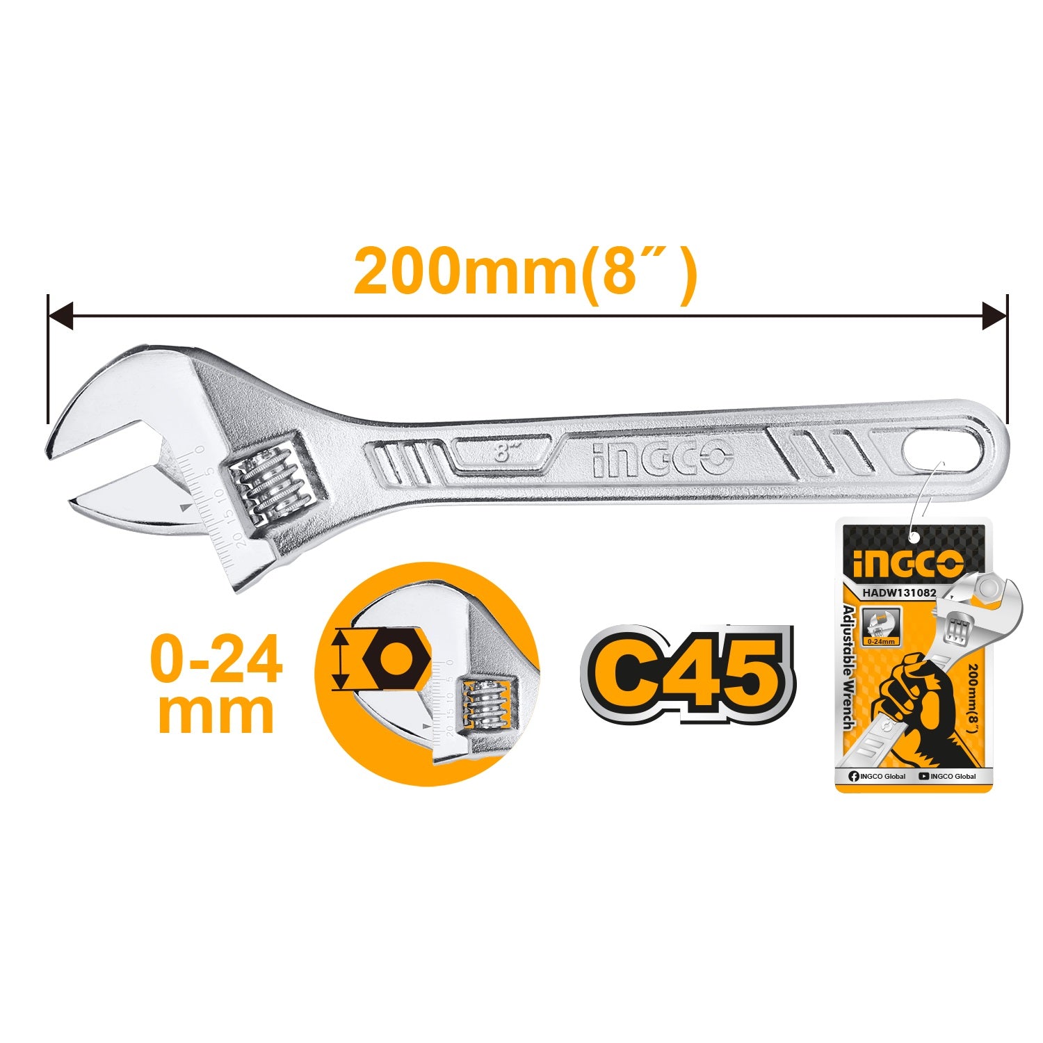 LLAVE FRANCESA INGCO CROMADA 8" # HADW131082
