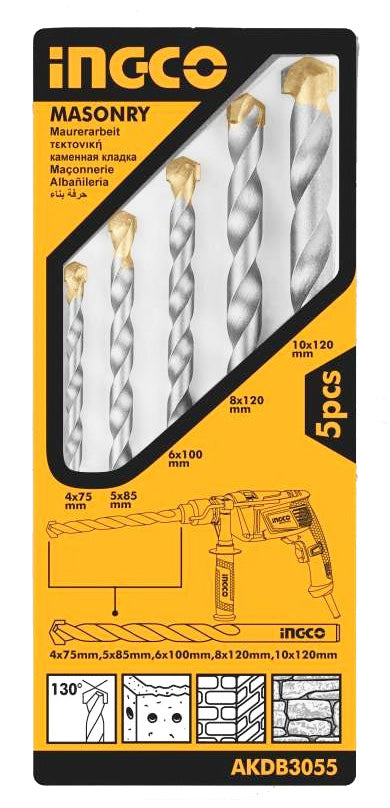 BROCA INGCO P/CONCRETO JGO. 5 PZS 4.0 A 10.0 MM # AKDB3055