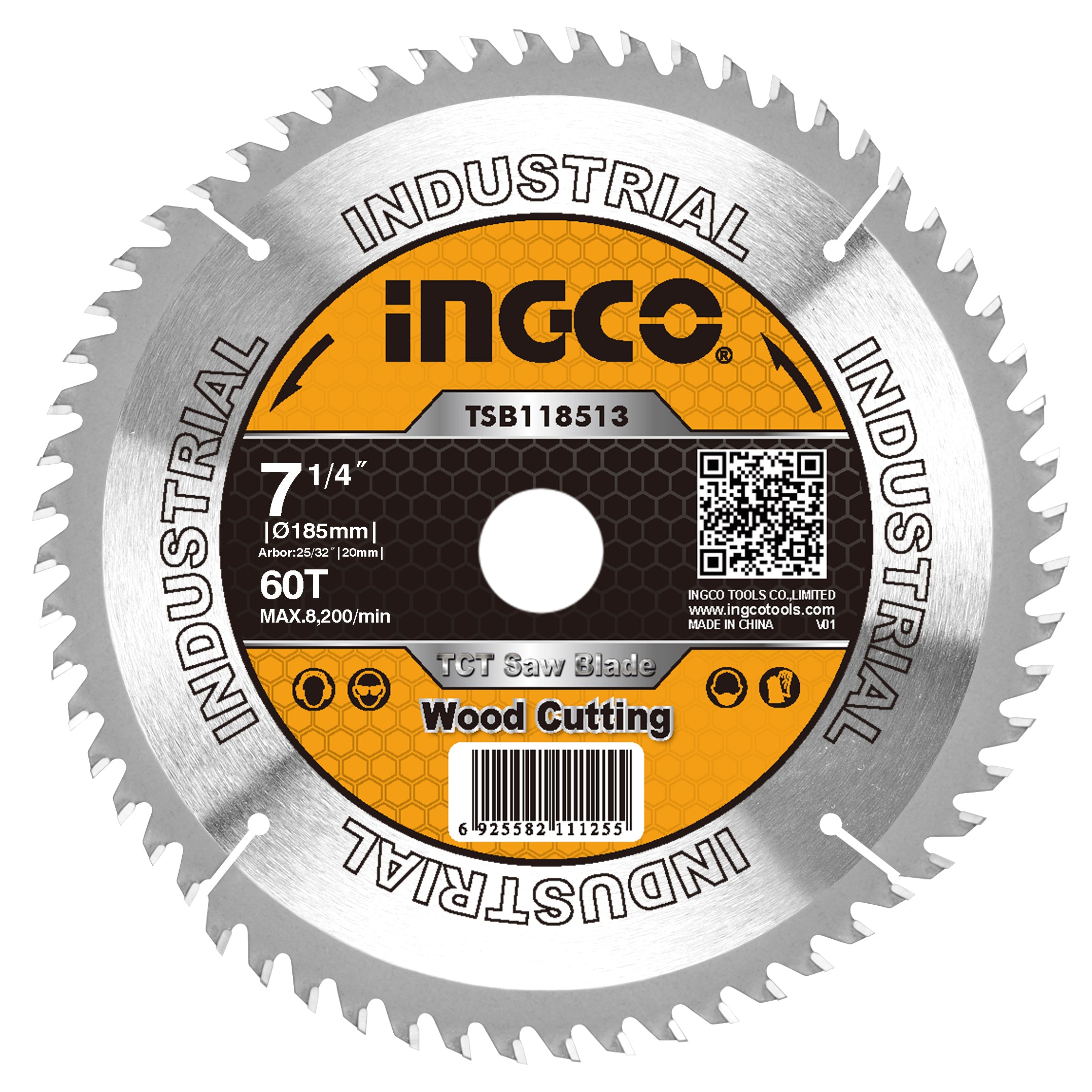 SIERRA CIRCULAR INGCO P/MADERA 7.1/4" X 60DTS C/REDUCC. 16MM #TSB118513