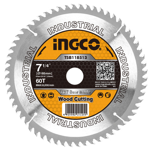 SIERRA CIRCULAR INGCO P/MADERA 7.1/4" X 60DTS C/REDUCC. 16MM #TSB118513
