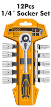 CHICHARRA.EXTENSION Y DADOS INGCO 1/4" DR - JGO 12 PZS. # HKTS14122