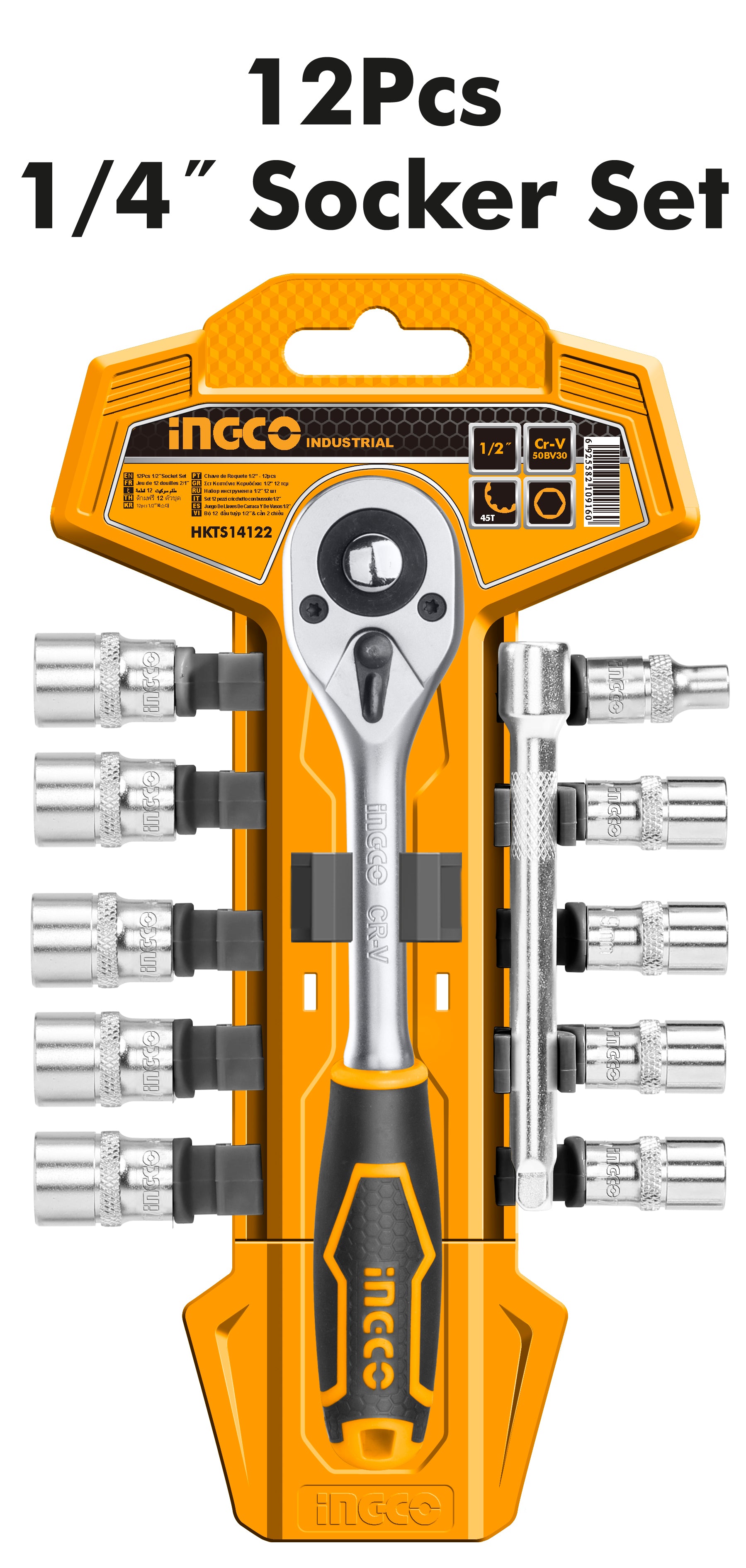 CHICHARRA.EXTENSION Y DADOS INGCO 1/4" DR - JGO 12 PZS. # HKTS14122