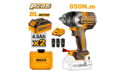 LLAVE IMPACTO INGCO INALAMBRICA 20V - C/2 BAT Y 1 CARGADOR #CIWLI2085 (C)