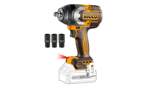 LLAVE IMPACTO INGCO INALAMBRICA 1/2" DR 20V S/BAT. S/CARGADOR #CIWLI20851 (C)