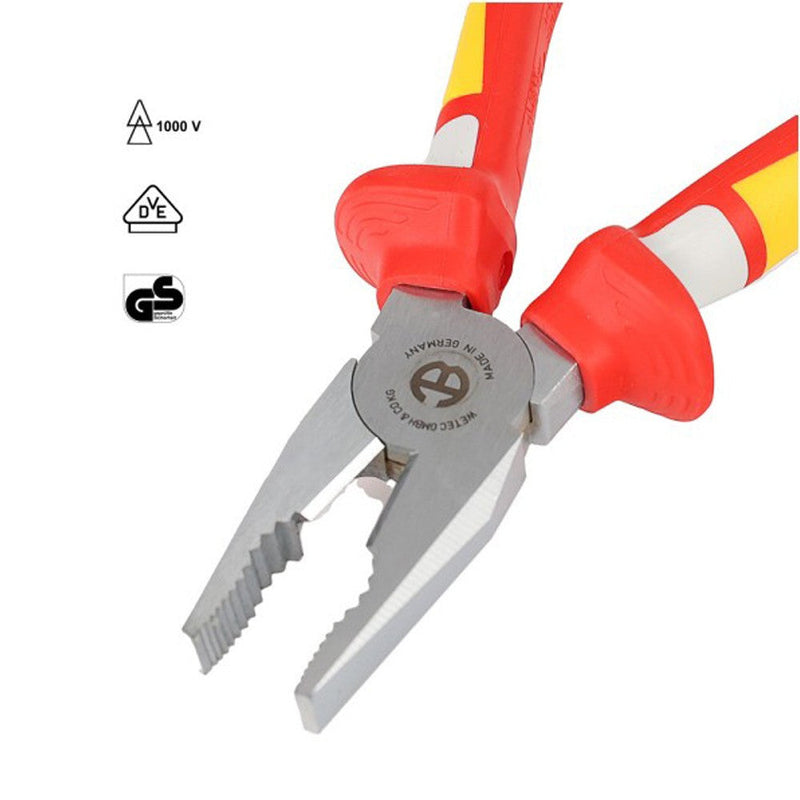 Alicates universales WETEC VDE. mango de 3 componentes. 200 mm