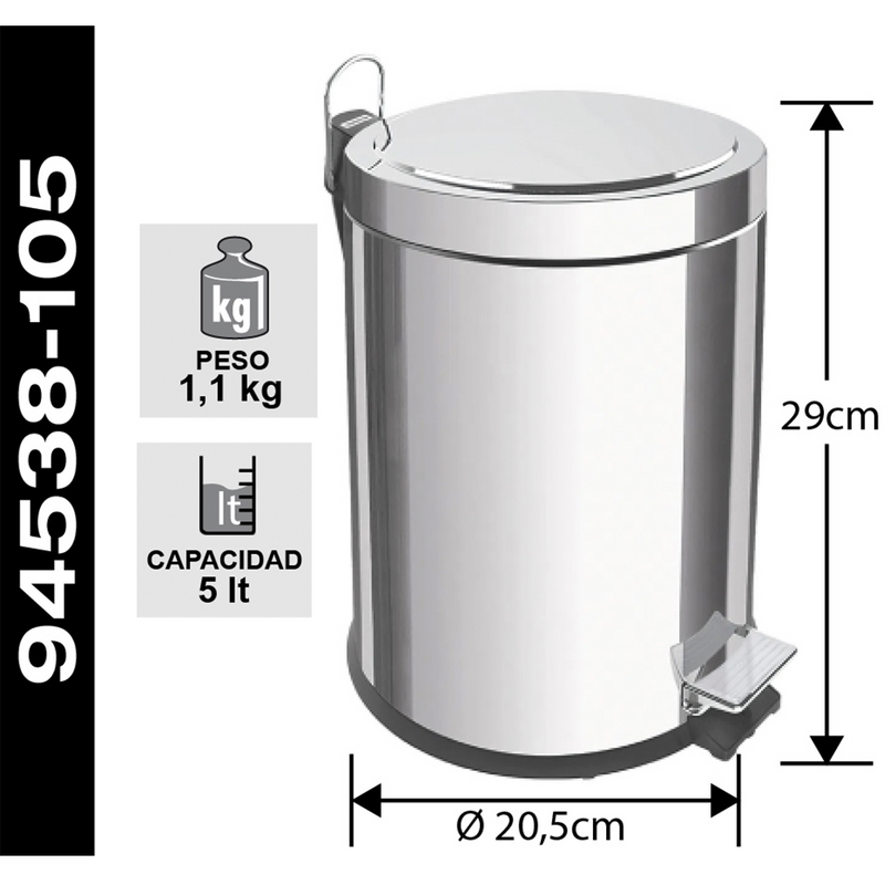 BASURERO PEDAL 5L ACERO INOX TRAMONTINA