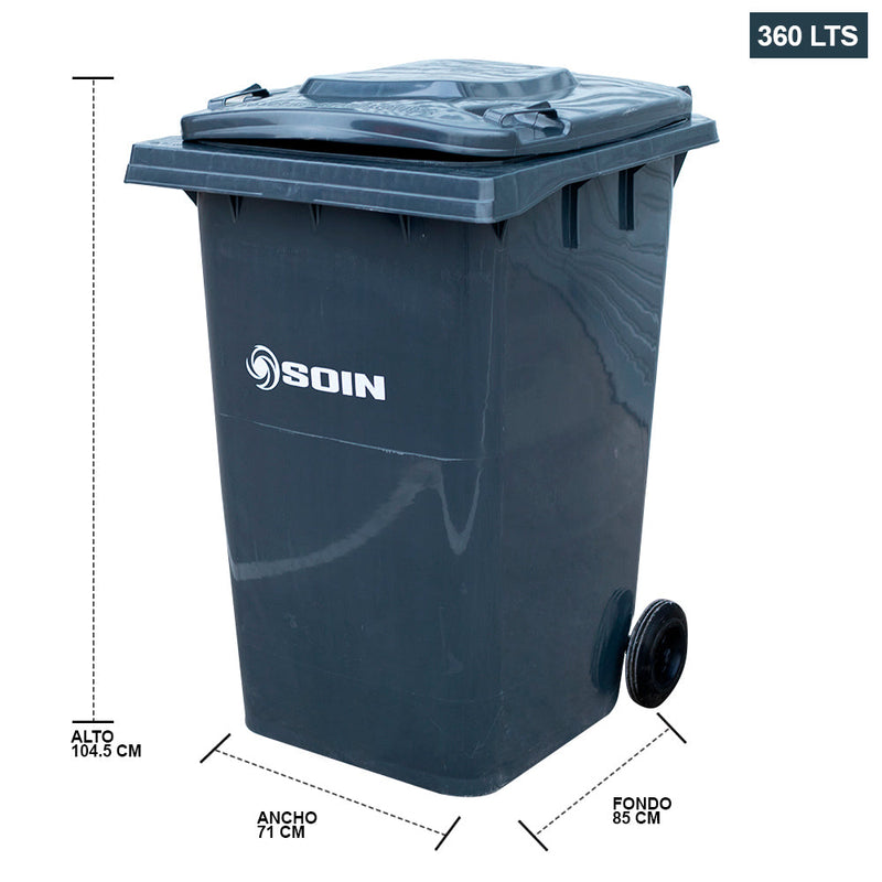 CONTENEDOR DE BASURA CON RUEDAS GRIS 360 LTS.