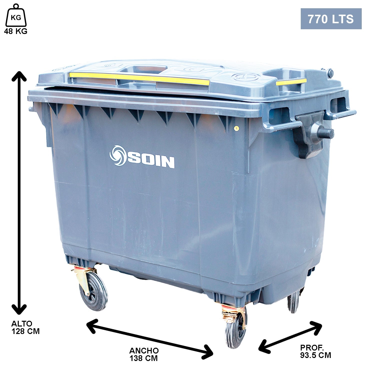 CONTENEDOR DE BASURA CON RUEDAS GRIS 770 LTS.