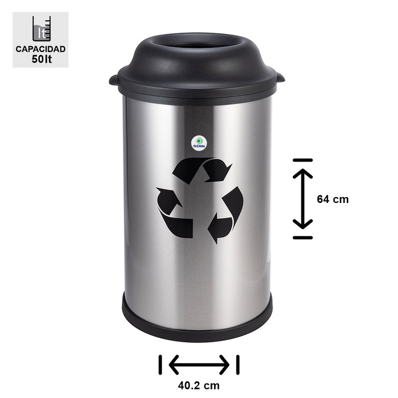 BASURERO ACERO INOXIDABLE 50 LTS SOIN
