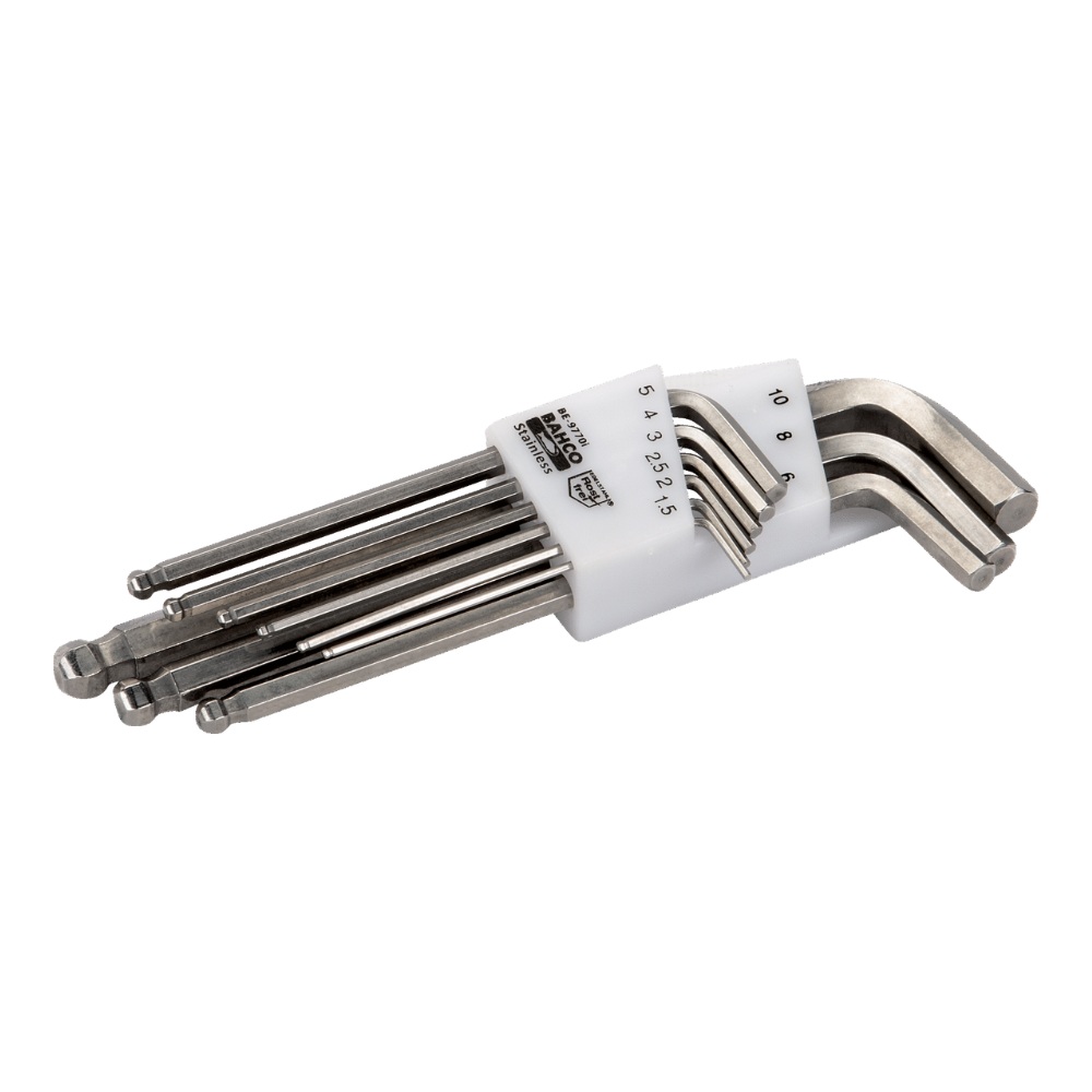 Juegos Llaves Allen 9 Piezas Punta Bolas BAHCO acero inoxidable martensitico dureza 50 – 55 HRC