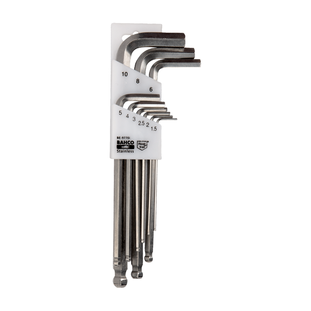 Juegos Llaves Allen 9 Piezas Punta Bolas BAHCO acero inoxidable martensitico dureza 50 – 55 HRC