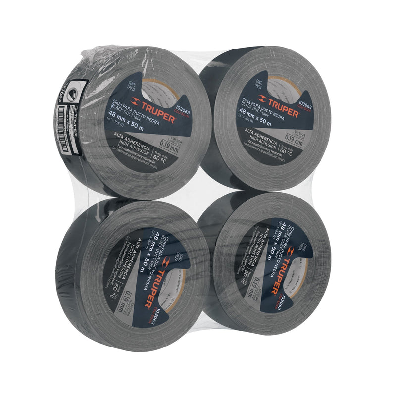CINTA P/DUCTOS TRUPER NEGRA ADHESIVO TERMOFUSIBLE (PQTE 4 ROLLOS) #CDU-50XN (103063)
