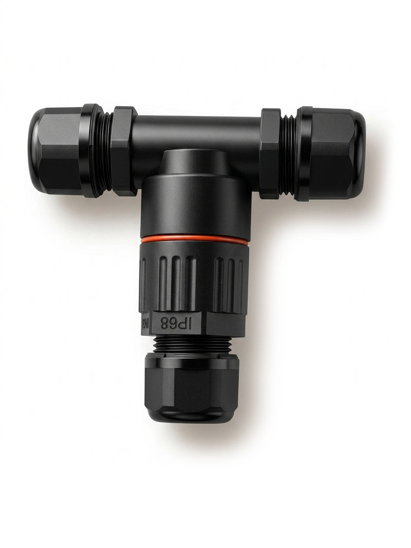 Conector tee 3 polos IP68 Negro