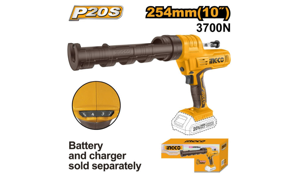 PISTOLA CALAFATERA INDUSTRIAL INGCO INALAMB.20V S/BATERIA Y S/CARGADOR #CCGLI2001