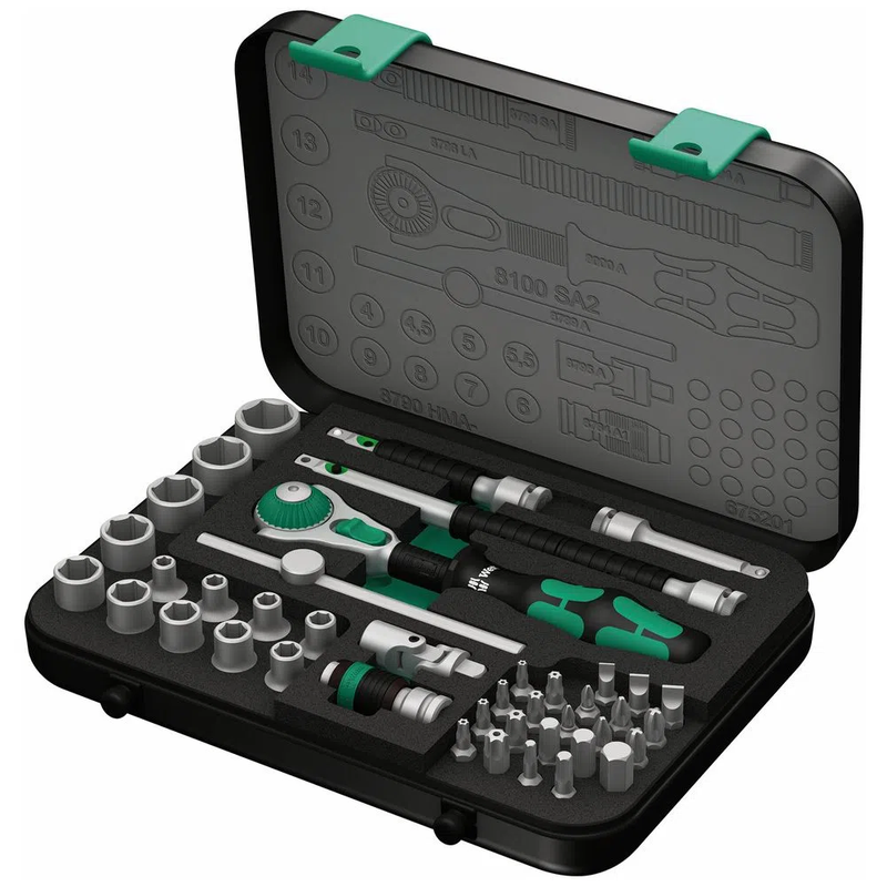 Set de dados con chicharra 1/4 Zyklop Speed 8100 SA 42 piezas Wera