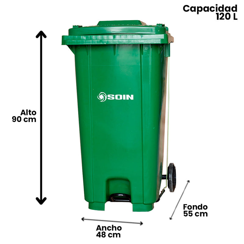 BASURERO CON TAPA RUEDA Y PEDAL 120 L SOIN