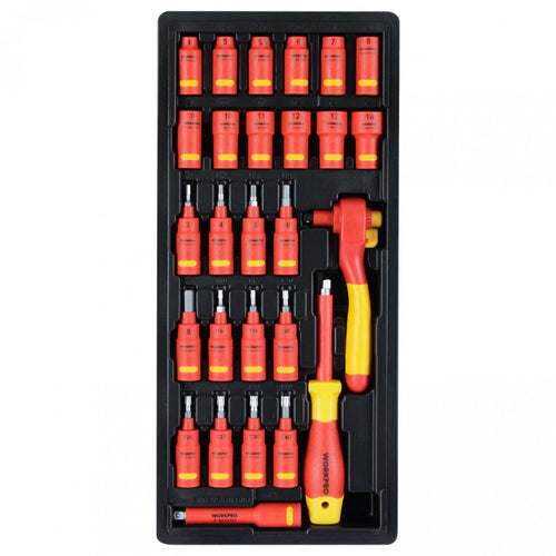 BANDEJA JUEGO DADOS DE 1/4" AISLADOS 27 PIEZAS