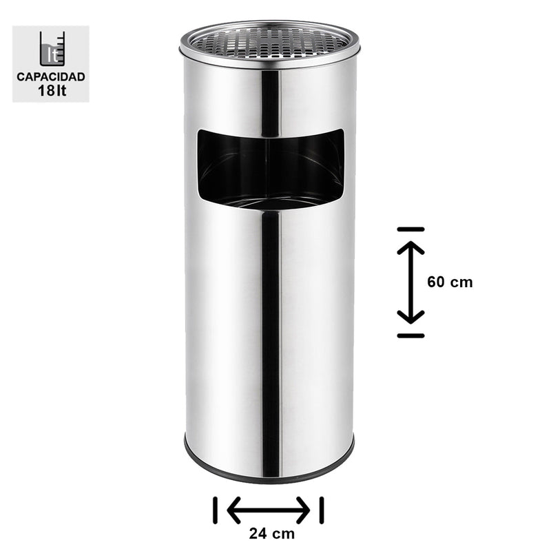 BASURERO CENICERO ACERO INOXIDABLE 18 LTS SOIN