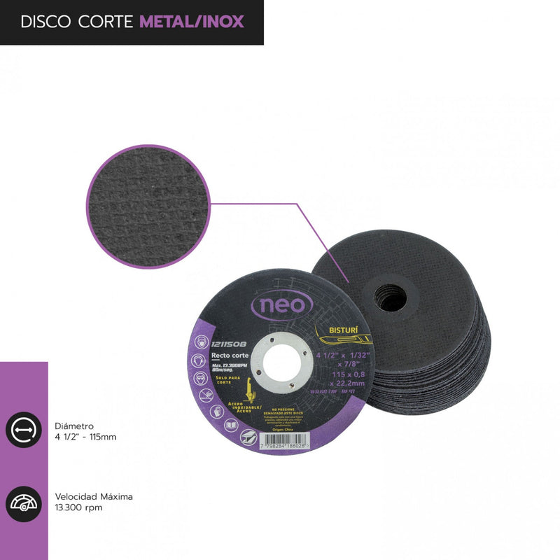 DISCO CORTE 4 1/2" x 0.8mm METAL/INOX 1211508